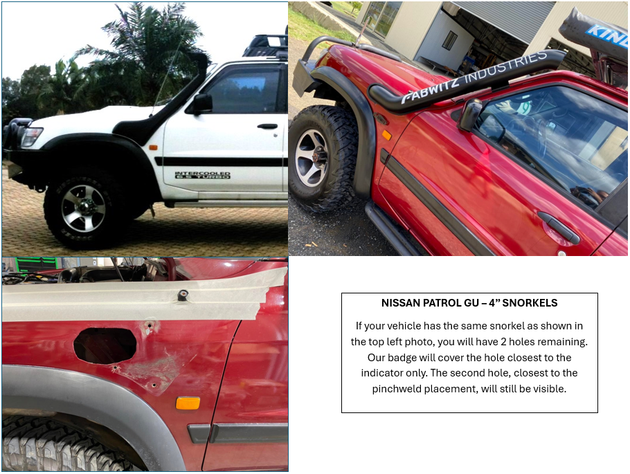 Nissan Patrol GU S1-4 - DUALS - Cover up / Rounded Guard Entry Snorkels - Seamless Powder Coated